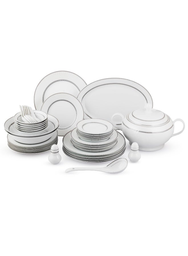 دانيا ✨ طقم السفرة البورسلين الفاخر – 45 قطعة ✨  أناقة بيضاء بخط فضي راقٍ… مثالي لـ 6 أشخاص 🤍 - Image 4